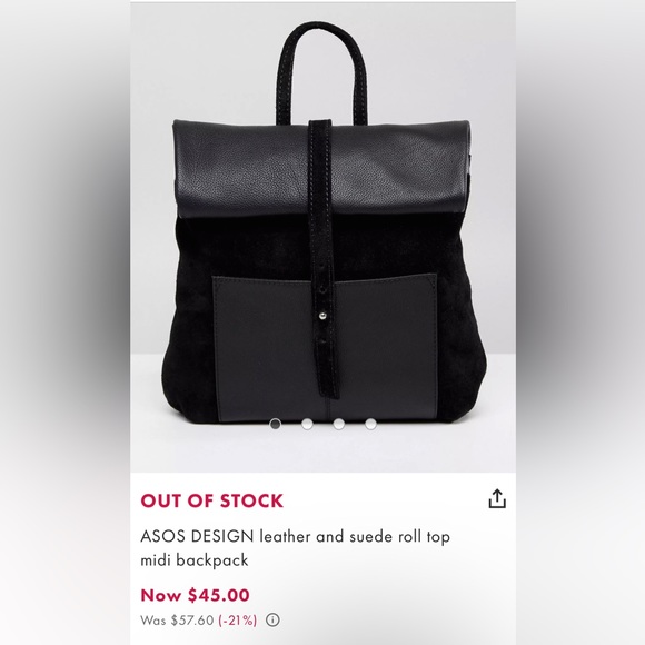 ASOS DESIGN leather and suede roll top midi backpack - Picture 2 of 4